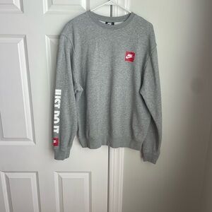 Nike Men's Gray Crewneck Sweater with Red Accents